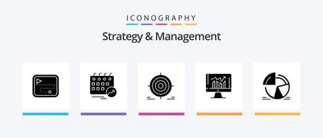 pack d'icônes de glyphe de stratégie et de gestion 5, y compris kpi. graphique. flèche. entreprise. but. conception d'icônes créatives vecteur