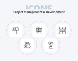 gestion de projet et ligne de développement pack d'icônes 5 conception d'icônes. rapport. financier. recherche. entreprise. boîte ouverte vecteur