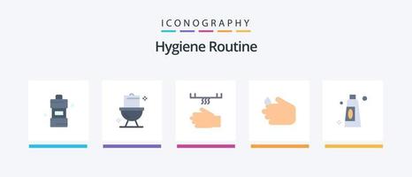 pack d'icônes plat 5 de routine d'hygiène, y compris la crème. savon. bain. main. main. conception d'icônes créatives vecteur