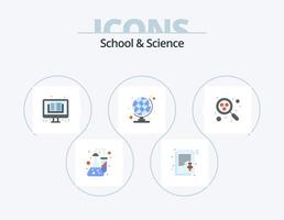 pack d'icônes plat scolaire et scientifique 5 conception d'icônes. molécule. livre. globe. éducation vecteur