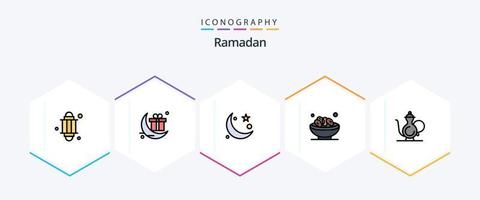 pack d'icônes ramadan 25 fillline, y compris le ramadan. Islam. croissant. Rendez-vous. Ramadan vecteur