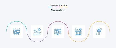 pack d'icônes bleu de navigation 5, y compris l'emplacement. bâtiment. trouver. banque. moniteur vecteur