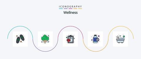 ligne de bien-être remplie de 5 icônes plates comprenant une baignoire. rx. vérifier. médical. bouteille vecteur