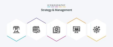 pack d'icônes de stratégie et de gestion de 25 lignes, y compris le rapport. entreprise. calendrier. promouvoir. Commencez vecteur