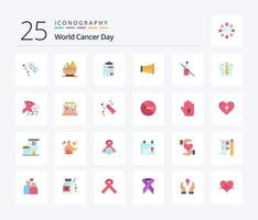 pack d'icônes de couleur plate de la journée mondiale du cancer 25, y compris les soins de santé. enregistrer. médecine. rapport. cancer vecteur