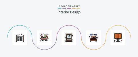 ligne de design d'intérieur remplie de 5 icônes plates, y compris le sommeil. chambre. tableau. lit. garde-robe vecteur