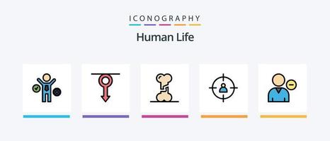 ligne humaine remplie de 5 packs d'icônes comprenant un scanner humain. ressources. os. gestion. heure. conception d'icônes créatives vecteur