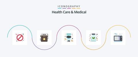 soins de santé et pack d'icônes plat médical 5, y compris. battement de coeur. affronter. électrocardiogramme. homéopathie vecteur