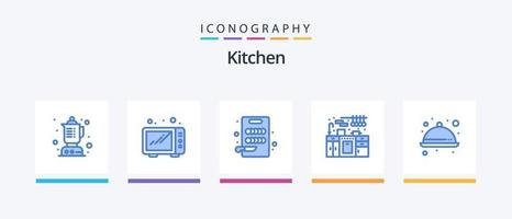 pack d'icônes bleu cuisine 5 comprenant. vaisselle. cuisine. repas. nourriture. conception d'icônes créatives vecteur
