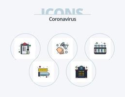pack d'icônes rempli de ligne de coronavirus 5 conception d'icônes. serviette de table. vaccin viral. sang. bol de pharmacie. médecine vecteur
