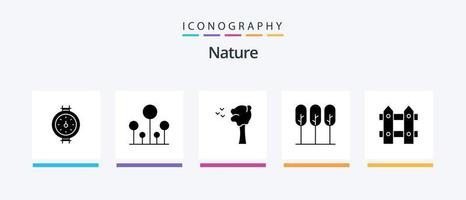 pack d'icônes glyphe nature 5 comprenant. jardinage. des oiseaux. jardin. arbres arbres. conception d'icônes créatives vecteur