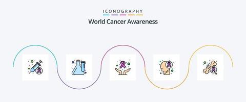 ligne mondiale de sensibilisation au cancer remplie de 5 icônes plates, y compris la sensibilisation. cancer. laboratoire. tumeur au cerveau. journée mondiale vecteur