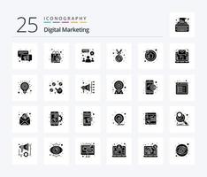 pack d'icônes de 25 glyphes solides de marketing numérique, y compris le courrier électronique. aime. groupe. comme. médaille vecteur