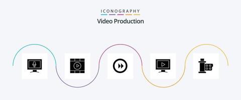 pack d'icônes de glyphe de production vidéo 5 comprenant la vidéo. moniteur . commencer. multimédia vecteur