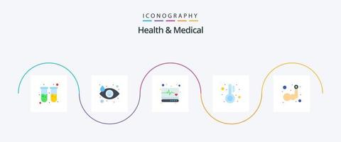 pack d'icônes santé et médical plat 5, y compris la main. thermomètre. urgence. température. soins de santé vecteur