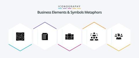 éléments commerciaux et métaphores de symboles pack d'icônes de 25 glyphes, y compris l'équipe. bureau. papier. réunion. bureau vecteur