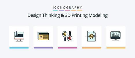 réflexion sur la conception et ligne de modélisation d'impression remplie de 5 icônes, y compris le dessin. flèche. divertissement. paramètre. déposer. conception d'icônes créatives vecteur