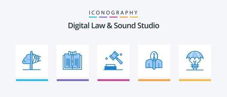 loi numérique et pack d'icônes bleu studio sonore 5, y compris la paternité. artiste. loi. anonyme. numérique. conception d'icônes créatives vecteur