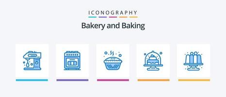 pack d'icônes bleues de cuisson 5, y compris des gâteaux. pâtisserie. cuisson. cuit. tarte. conception d'icônes créatives vecteur