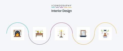 pack d'icônes plat 5 de design d'intérieur comprenant une lampe. lustre. vêtements. maison. intérieur vecteur