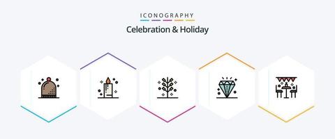 célébration et fête 25 pack d'icônes fillline, y compris la célébration. événement. fête. diamant. vacances vecteur