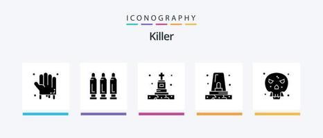 pack d'icônes killer glyph 5, y compris la mort. sirène. décès. police. alerte. conception d'icônes créatives vecteur