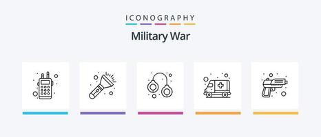 Pack d'icônes de la ligne de guerre militaire 5, y compris le danger. ambulance. recherche. jumelles. conception d'icônes créatives vecteur