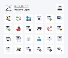 livraison et logistique pack d'icônes de 25 couleurs plates, y compris la gestion. calendrier. emplacement. produit. livraison vecteur