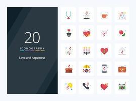 20 icône de couleur plate d'amour pour la présentation vecteur