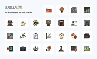 25 pack d'icônes de style rempli de ligne de finance bancaire et d'économie de marché vecteur