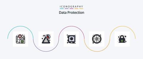 ligne de protection des données remplie de pack d'icônes plat 5 comprenant. serrure. sécurité. chiffrement. règlements vecteur