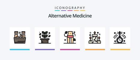 ligne de médecine alternative remplie de 5 icônes, y compris l'éclairage. thérapie. médicament. nature. médicament. conception d'icônes créatives vecteur