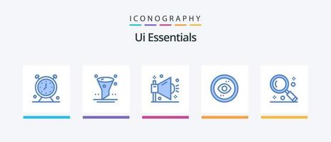 pack d'icônes ui essentials bleu 5 comprenant l'interface utilisateur. œil. ui. navigateur. référencement. conception d'icônes créatives vecteur