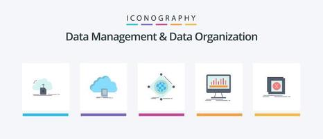 gestion des données et organisation des données pack d'icônes plat 5, y compris tableau de bord. analytique. déposer. mondial. choses. conception d'icônes créatives vecteur