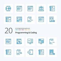 20 pack d'icônes de couleur bleue de programmation et de codage comme développement codage développement html développer vecteur
