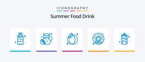 pack d'icônes bleu 5 boissons alimentaires d'été, y compris l'été. boire. paquet. Donut. nourriture. conception d'icônes créatives vecteur