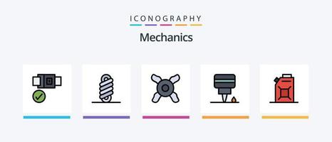 ligne de mécanique remplie de 5 packs d'icônes comprenant. huile. glacière. carburant. transmission. conception d'icônes créatives vecteur