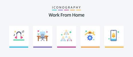 travail à domicile pack d'icônes plat 5, y compris la notification. gestion. travail en équipe. loger. bâtiment. conception d'icônes créatives vecteur