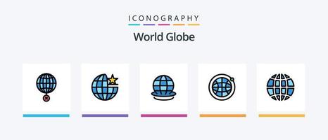 ligne de globe remplie de 5 packs d'icônes, y compris la géographie. monde. paramètre. globe. regard. conception d'icônes créatives vecteur