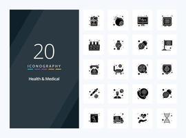 20 icône de glyphe solide pour la santé et la médecine pour la présentation vecteur