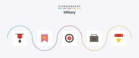 pack d'icônes plat militaire 5 comprenant un badge. valise. étoile. nucléaire. soldat vecteur