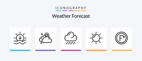 pack d'icônes de la ligne météo 5, y compris la pluie. temps. briller. lune. vent. conception d'icônes créatives vecteur