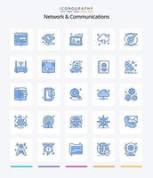 réseau créatif et communications 25 pack d'icônes bleues telles que la flèche. rafraîchir. épingle de carte. nuage. client vecteur