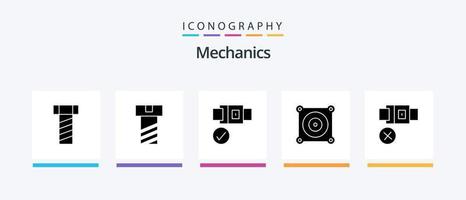 pack d'icônes mécanique glyphe 5 comprenant. moteur. serrure. conception d'icônes créatives vecteur