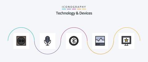 ligne d'appareils remplie de 5 icônes plates, y compris la portée. électronique. Bluetooth. ECG. partage vecteur