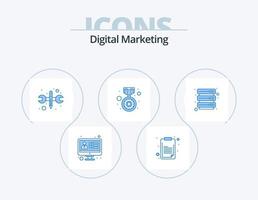 pack d'icônes bleu marketing numérique 5 conception d'icônes. les serveurs. médaille. réparation. référencement. Licence vecteur