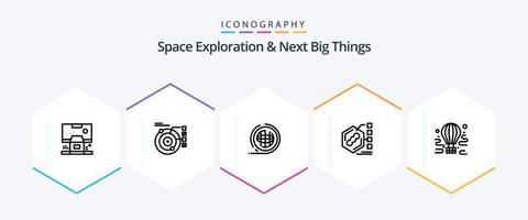 exploration de l'espace et prochaine grande chose pack d'icônes de 25 lignes, y compris l'examen. bactéries. planétaire. terre. planète vecteur