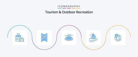 pack d'icônes bleues de tourisme et de loisirs de plein air 5, y compris la carte. navire. natation. transport. bateau vecteur