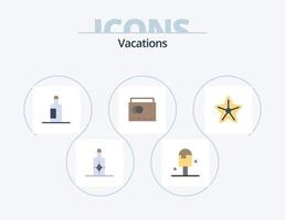 pack d'icônes plat vacances 5 conception d'icônes. étoile de mer. mer. boire. plage. Sac à main vecteur