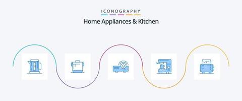 appareils électroménagers et pack d'icônes bleues de cuisine 5, y compris la maison. machine. présentation. maison. café vecteur